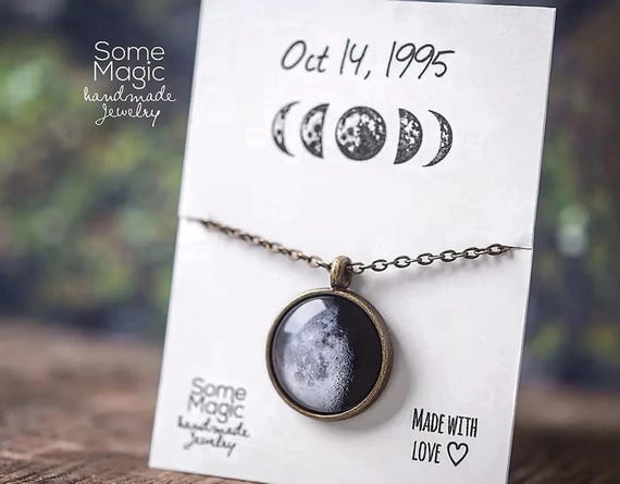 Birth Moon Phase Personalised Moon Necklace Custom Glowing Birth - Main Image