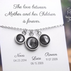Personalized Birth Moon Phase Necklace, Mother&#39;s Day Gift for Mom, Birthday Jewelry Gift For Women, Custom Family Children Necklace, KP.14