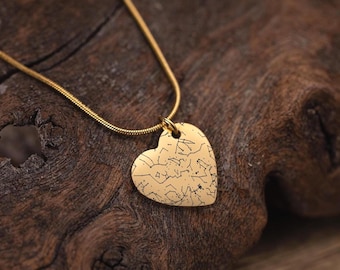 Personalized Star Map by Date Necklace - Gift for Wife, Custom Engraved Heart Pendant for Her, Anniversary or Birthday Gift for Women, S-232