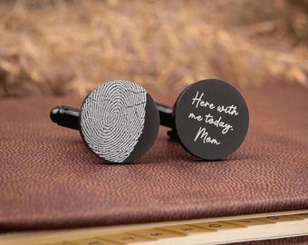 Actual Fingerprint Round Cufflinks, Custom Engraved Personalized Gifts for Him, Groom Wedding, Fathers Day Gift, Graduation Gift, S-128