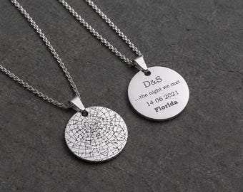 Star Map by Date Necklace, Custom Engraved Globe with Stars Necklace, Personalized Birthday Gift for Her, Rose Gold Silver Black, S-012