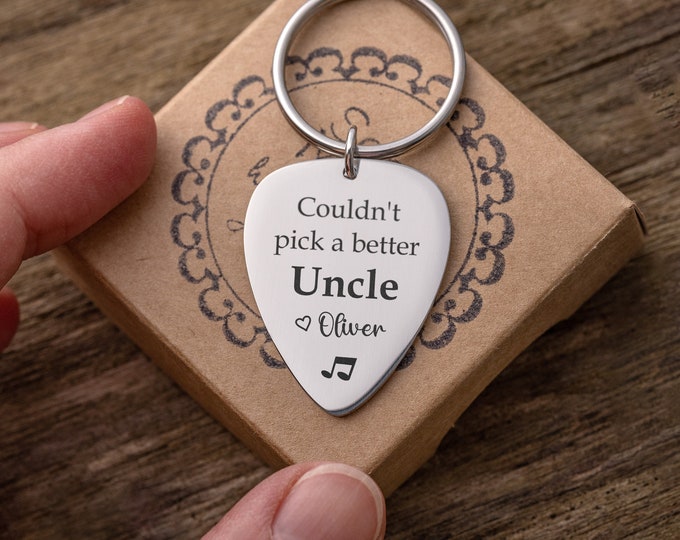 Guitar Pick Keychain, Gift For Dad, Gift For Uncle, Personalized Gift For Guitarist, Custom Gift For Musician, Music Lover Gift, Father Gift