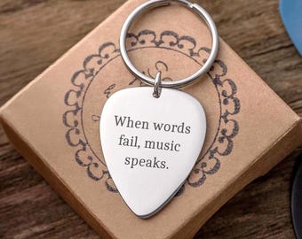 Porte-clés médiator avec mots personnalisés, cadeau personnalisé pour mélomane, petit ami ou petite amie, porte-clés avec texte personnalisé, S-017