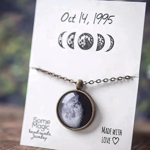 Collier phases de lune personnalisé pour elle montrant la lune de votre date spéciale - Cadeau d'anniversaire ou d'anniversaire significatif pour femme, S-123