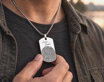 Dad Memorial Gift for Him, Loss of Father Fingerprint Necklace, Personalized Thumbprint Keepsake  for Son, S-044