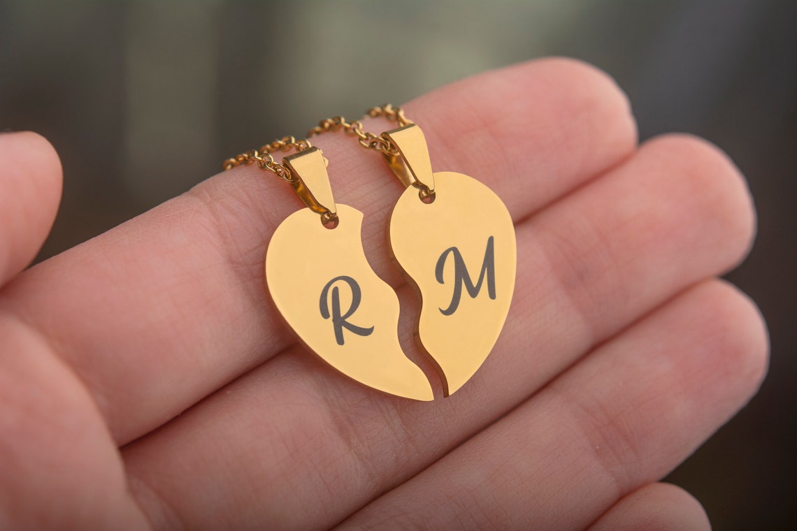 Custom Engraved Split Heart Necklaces Sharing Heart Necklace Etsy