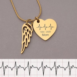 Custom Heartbeat Necklace, Personalized Cardiogram or Soundwave Remembrance Pendant, Engraved Memorial Keepsake, Sympathy Jewelry, C.2