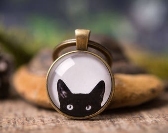 Peeking Cat Schlüsselanhänger, Cat Keyring, handgemachtes Geschenk, Freundin Geschenk, Geschenk für Frauen, Geschenk für sie, Geschenk für Mutter, für Schwester, Bester Freund Geschenk