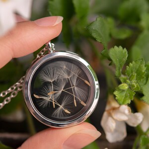 Real Dandelion Locket Necklace, Dandelion Seed Jewelry, Nature Amulet, Talisman, Medallion, Anniversary Birthday Gift For Her, For Women image 4