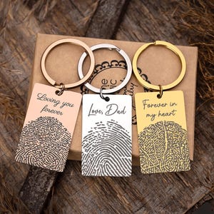 Memorial Keychain with Actual Thumbprint - Personalized Fingerprint Remembrance Gift - Custom Engraved Keyring for Loss of Father, C.2