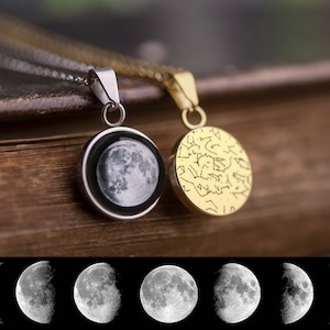 Collier personnalisé carte des étoiles et phases de lune, bijoux, cadeau d'anniversaire pour femme, cadeau personnalisé pour elle, collier d'anniversaire, KP.7