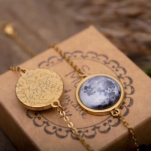 Custom Moon Phase and Star Map Bracelet, Engraved Night Sky by Date, Personalized Birthday Gift for Women, Anniversary Gift for Her, AP.1