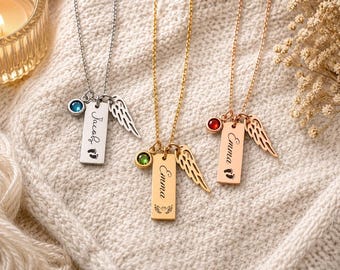 Miscarriage Memorial Necklace, Baby Loss Gift, Stillborn Remembrance Jewelry, Child Loss Sympathy Necklace with Angel Wing Birthstone, S-049