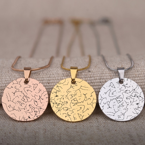 Personalisierte Sternkarte nach Datum Halskette - Individuell gravierte Halskette - Muttertagsgeschenk für Mama - Mama Geburtstagsgeschenk - Gold - Roségold - Silber