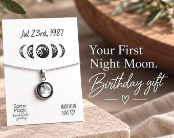 Birthday Gift for Women, Custom Moon Phase Necklace by Birth Date, Personalized Celestial Jewelry with Card - Ready to Gift, S-001