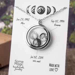 カスタムムーンフェイズネックレスロケット、母の日ギフト、女性への記念日・誕生日ギフト、彼女や妻へのパーソナライズギフト、S-067