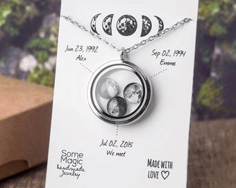 Custom Moon Phase Necklace Locket, Mother's Day Gift For Mom, Anniversary Birthday Gift For Women, Personalized Gift For Her, Wife, S-067