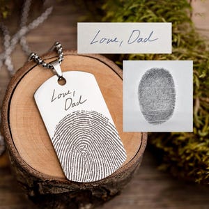 Actual Fingerprint Memorial Necklace For Him, Custom Pendant For Men, Personalized Grief Gift With Handwriting, Loss Of Father Keepsake, C.2