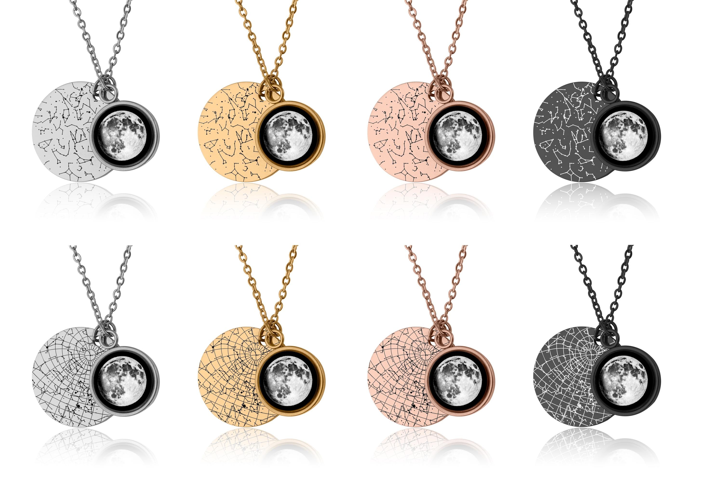 Personalized Moon Phase And Star Map By Date Necklace, Mother&#39;s Day Gift For Mom, Birthday Gift For Daughter, Custom Birth Moon Jewelry, A