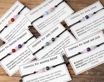 Gemstone Bracelet - Choose Intention: Safe Travels, Good Sleep, Healthy Pregnancy, Grief, Anxiety Relief, Positivity, Good Health, S-237