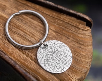 Custom Star Map Keychain - Engraved Personalized Night Sky Keyring for Him or Her, Star Map by Date, Birthday Gift for Men or Women, S-016