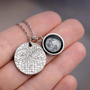 Collana personalizzata con fasi lunari e mappa stellare per data e posizione, regalo di compleanno per moglie, fidanzata, lei, gioielli lunari di nascita personalizzati KP.7