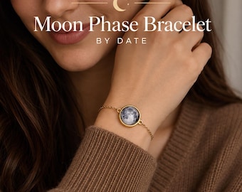Birthday Gift for Wife, Moon Phase Bracelet with Optional Back Engraving: Initials and Date / or Custom Star Map, S-065