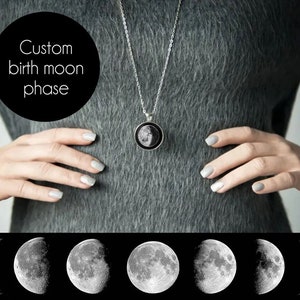 Custom Birth Moon Phase Necklace, Personalized Jewelry Gift For Women, Anniversary Gift For Her, Lunar Necklace, Night Sky Jewelry, KP.7