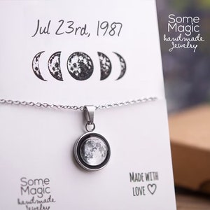 Custom Moon Phase Necklace, Personalized Jewelry, Birthday Gift For Women, Engraved Anniversary Gift For Her, Mothers Day Gift For Mom