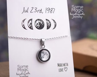 Collier phases de lune personnalisé, bijoux personnalisés, cadeau d'anniversaire pour femme, cadeau d'anniversaire gravé pour elle, cadeau fête des mères pour maman