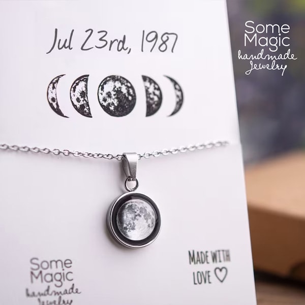 Personalisierte Mondphasen-Halskette, personalisierter Schmuck, Geburtstagsgeschenk für Frauen, graviertes Jubiläumsgeschenk für sie, Muttertagsgeschenk für Mama