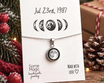 Christmas Gift for Daughter, Custom Moon Phase Necklace, Personalized Women Jewelry, Stocking Stuffer Holliday Present, S-001