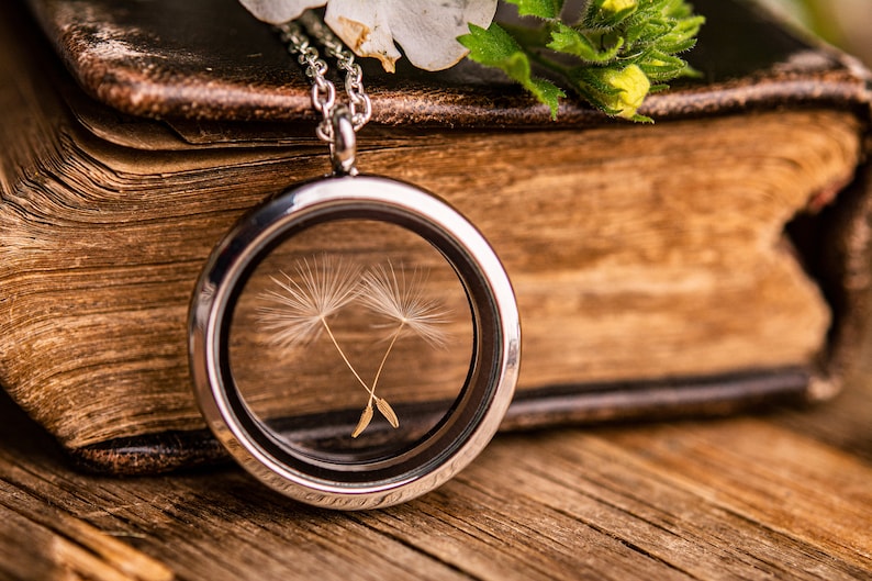 Real Dandelion Locket Necklace, Dandelion Seed Jewelry, Nature Amulet, Talisman, Medallion, Anniversary Birthday Gift For Her, For Women image 5