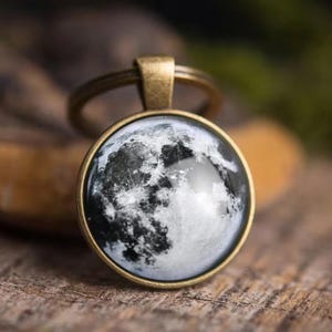 Llavero de luna llena, regalo hecho a mano, regalo para hombres, regalo para novio, joyería lunar, llavero lunar, regalo para esposo, regalo para mujeres, novia, S-130