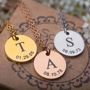 Collar con inicial grabada, regalo para mamá, colgante con letra personalizada, joyería personalizada, plata y oro rosa, KP.2