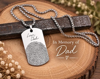 Loss of Father Fingerprint Necklace, Dad Memorial Gift for Him, Personalized Thumbprint Keepsake, S-044