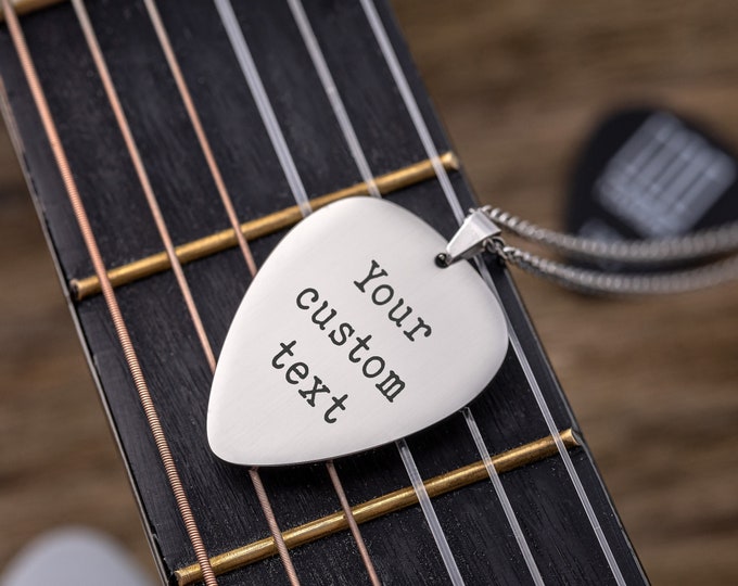 Personalized Guitar Pick Necklace, Gift For Musician or Music Lover Gift with Song Lyrics, Custom Gift for Boyfriend or Girlfriend, S-026