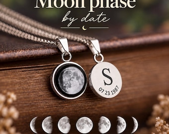 Daughter Birthday Gift, Custom Moon Phase by Date  Necklace, Personalized Anniversary Jewelry for  Women, S-001