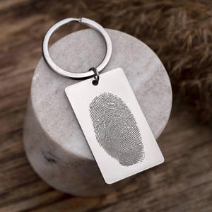 Actual Fingerprint Keychain, Personalized Sympathy Gift, Grief Jewelry, Custom Engraved Memorial Thumbprint Keyring, Loss Of Father, Dad C.2
