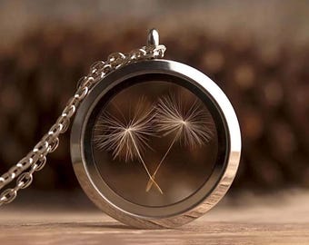 Dandelion Seed Necklace, Dandelion Jewelry for Her, Floating Locket Amulet, Pendant for Women, Anniversary or Birthday Gift For Her, S-132