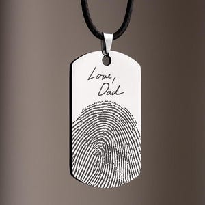 Actual Fingerprint Necklace For Him, Custom Memorial Pendant For Men, Personalized Grief Gift With Handwriting, Loss Of Father Keepsake, C.2