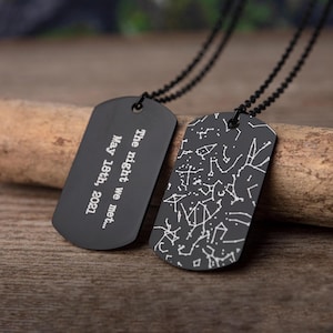 Star Map Necklace for Him, Custom Engraved Dog Tag Pendant for Men, Personalized Stars Jewelry, Anniversary Birthday Boyfriend Gift, S-053