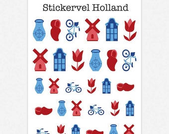 A5 STICKERVEL HOLLAND | Nederland molen delftsblauw klomp tulp fiets grachtenpand snailmail scrapbook planner bullet journal | Nouk-san