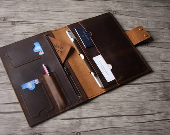 Leather Portfolio Case Leather Padfolio A4 Leather Folder, Personalized Notebook Cover, Womens Document Holder, Leather Organizer Legal Pad