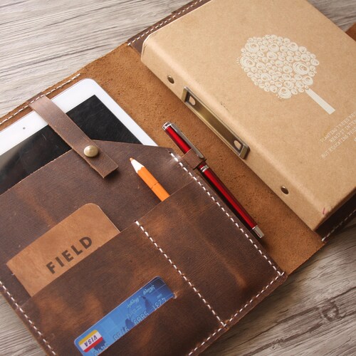 Brown Leaher Portfolio A4 Paper Padfolio Case Ipad Holder Etsy
