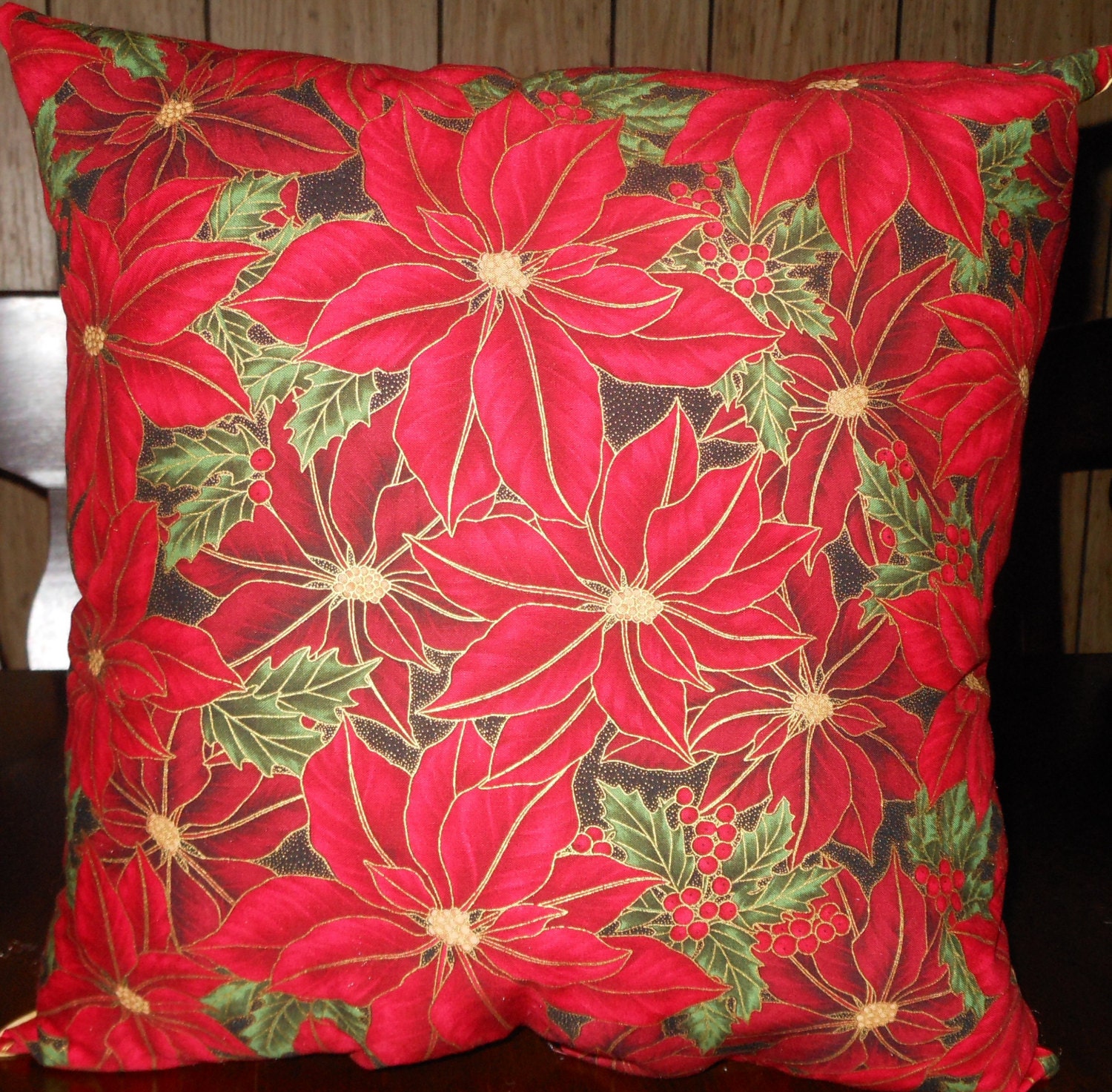 Holiday Poinsettia Pillow Cover, 14 X 14 Decorative Pillow Cover