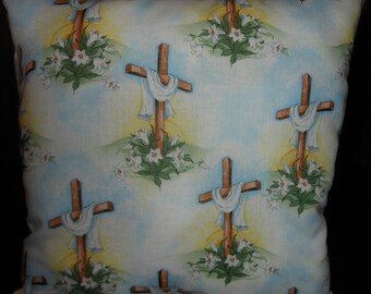 Easter Cross Pillow, 14 x 14 Decorative Pillow