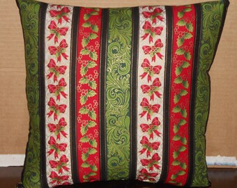 Holiday Bows & Holly Pillow, 14 x 14 Decorative Pillow