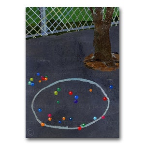 A Game of Marbles - Greeting CARD or Matted PRINT - Childhood Memories - Child&#39;s Room Décor - 1950&#39;s retro art- Vintage Art Poster (CMEM087)
