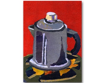 Retro Coffee Pot - CARD or PRINT - Diner Art - Childhood Memories - The Good Old Days -1950's Kitchen Vintage Art (CMEM2013038)